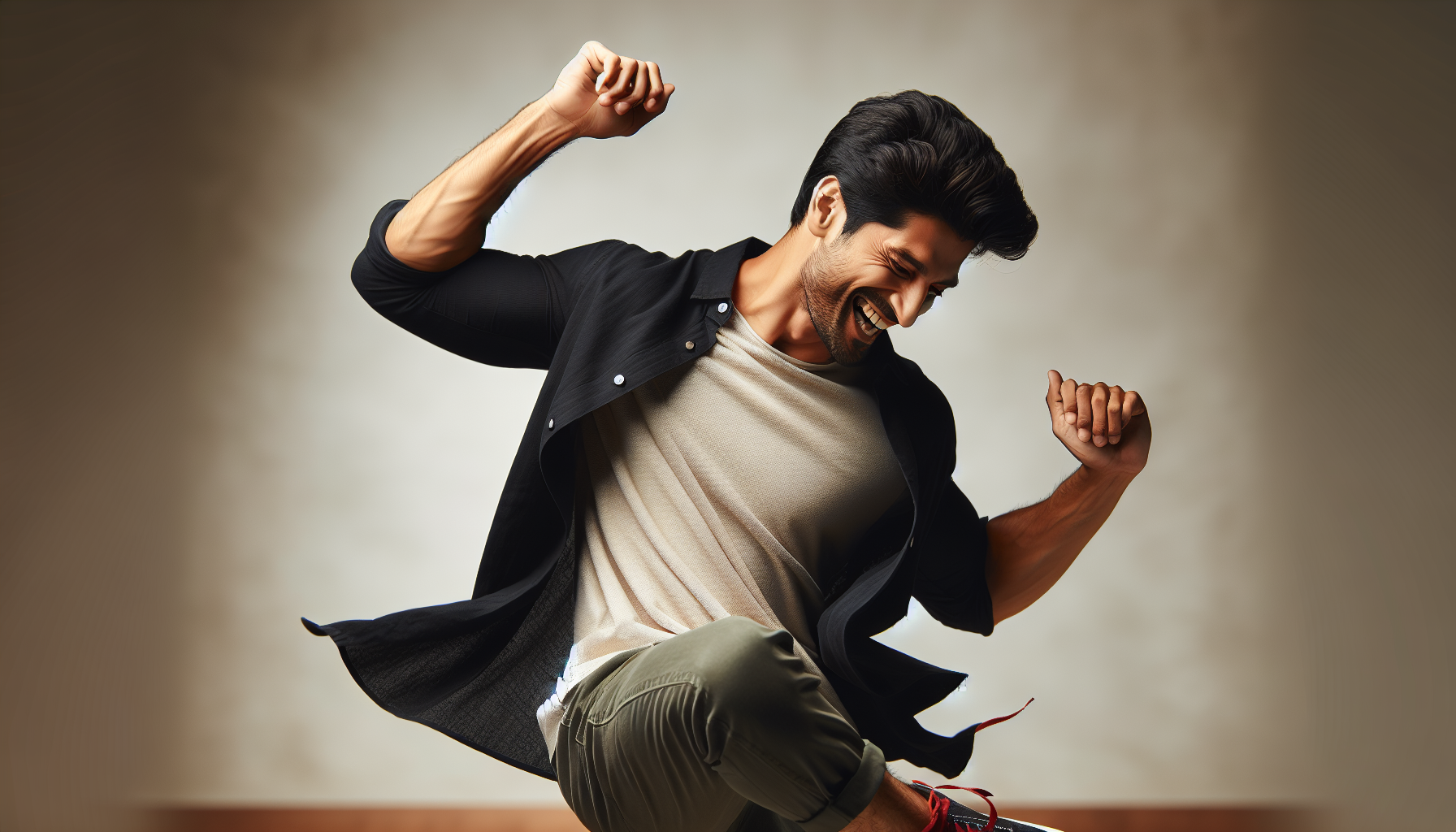 a man wear black shirt and dancing 