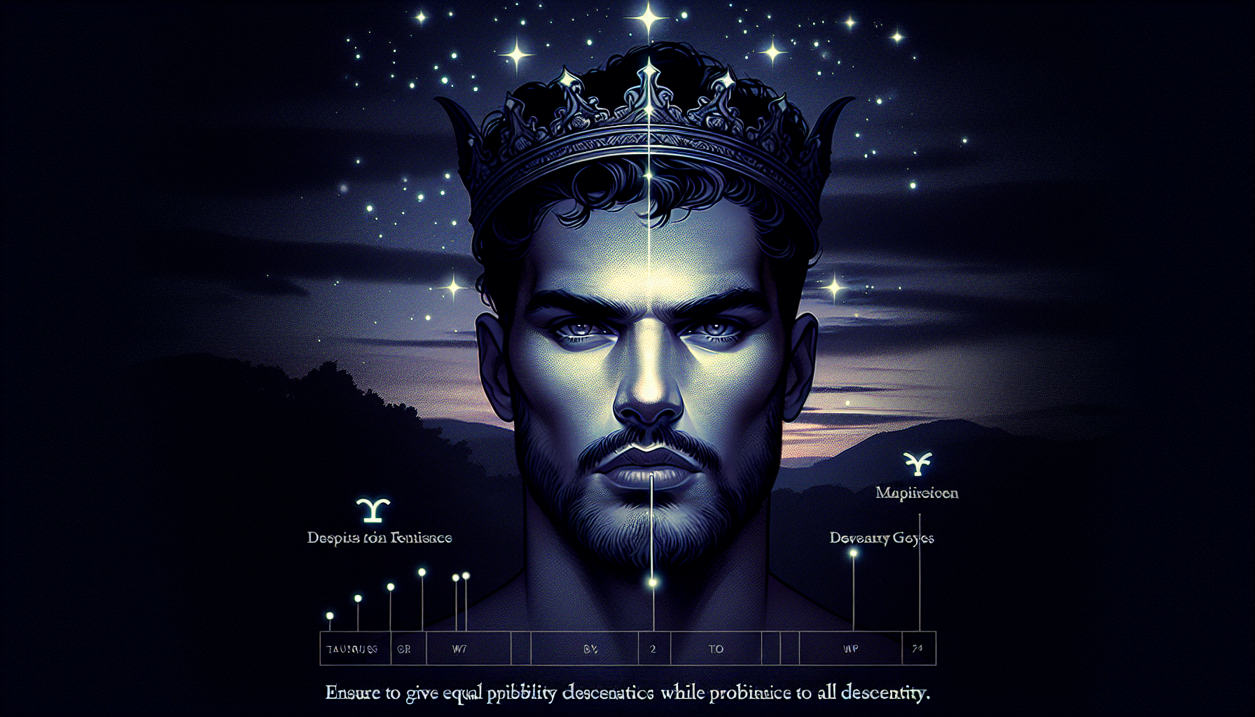 Taurus man wearing dark crown with faint starlight around it