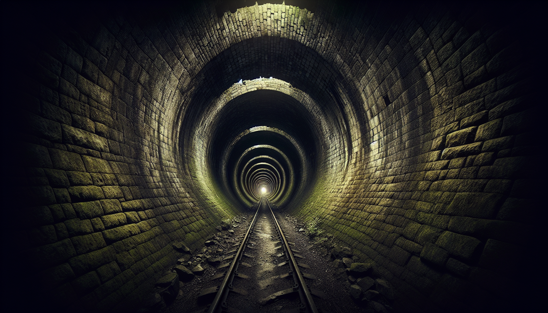 Echoing tunnel with light shining brightly at the far end.