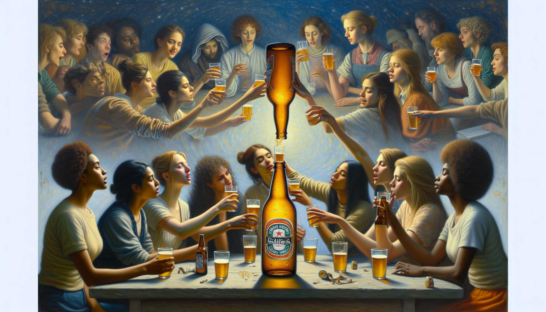 bottle of beers surrounded with college girls drinking