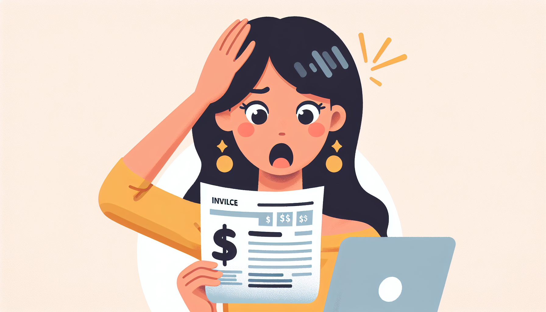 A flat-style digital illustration of a surprised person discovering a huge AWS bill. The character is holding a paper invoice with a big dollar sign, looking shocked, with one hand on their head. Clean, modern design with a light background, perfect for a LinkedIn post illustration.