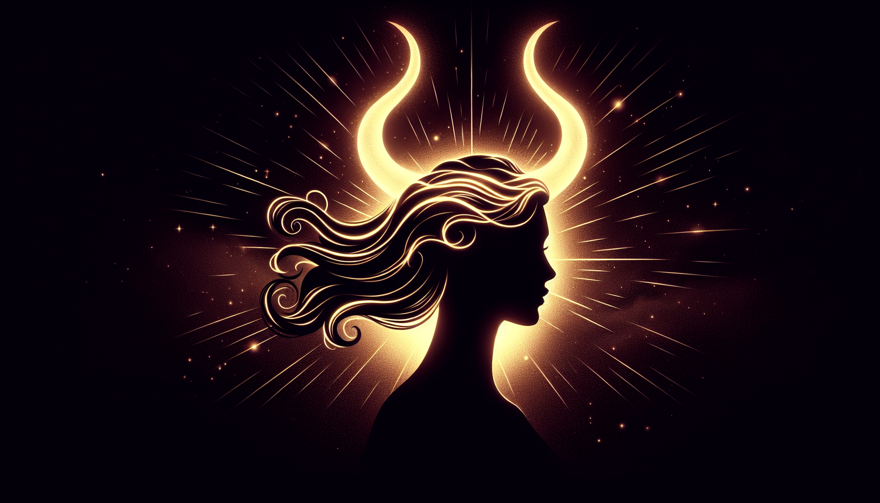 Taurus woman’s silhouette with glowing faint horns crown.