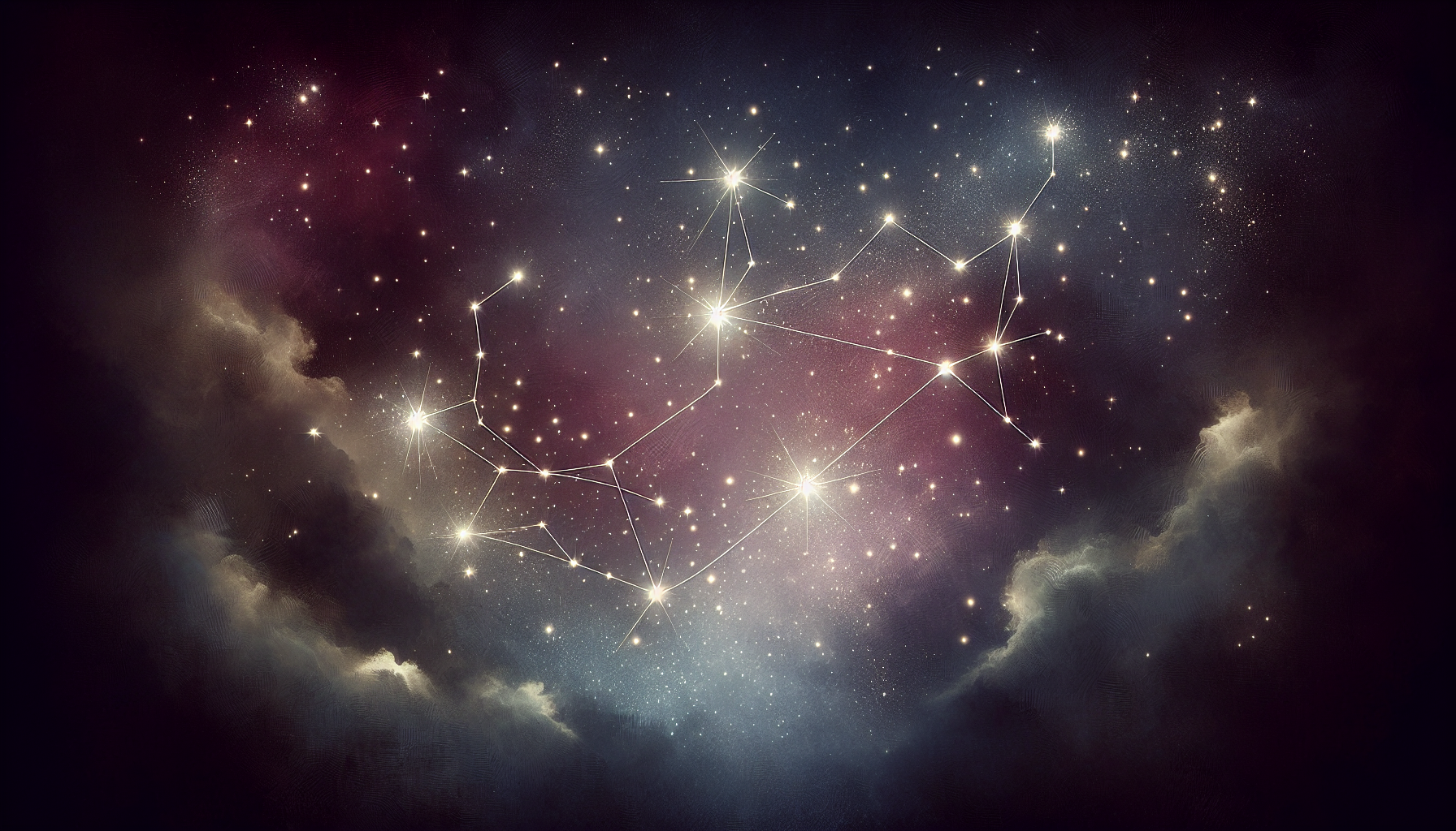 Two constellations joined by faint glowing thread under muted cosmic sky.