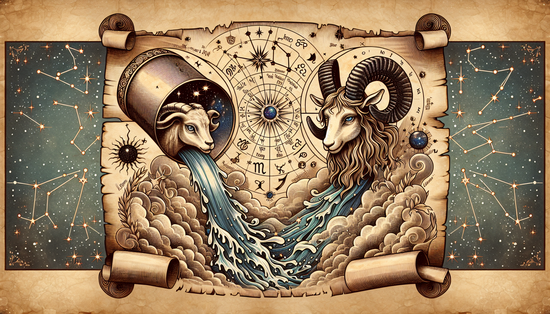 Zodiac prophecy scroll showing Aquarius and Capricorn fated alignment.