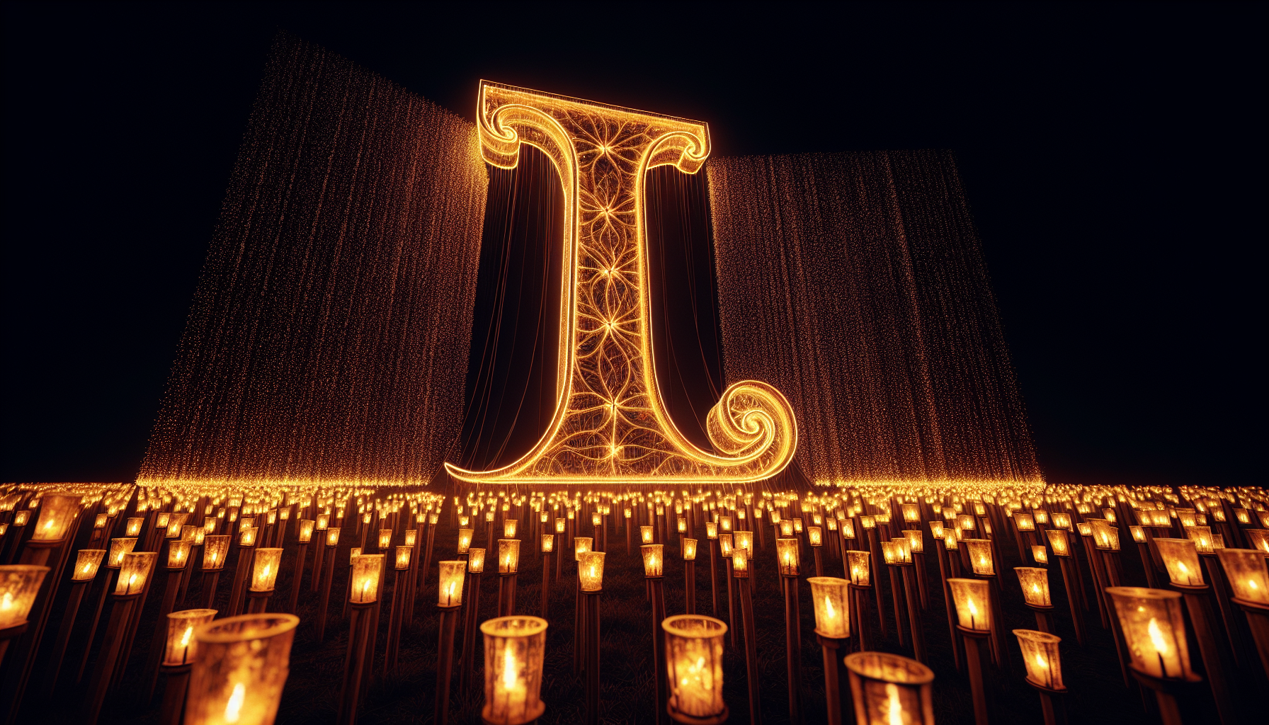 Candle flames turning into glowing letters floating upward.
