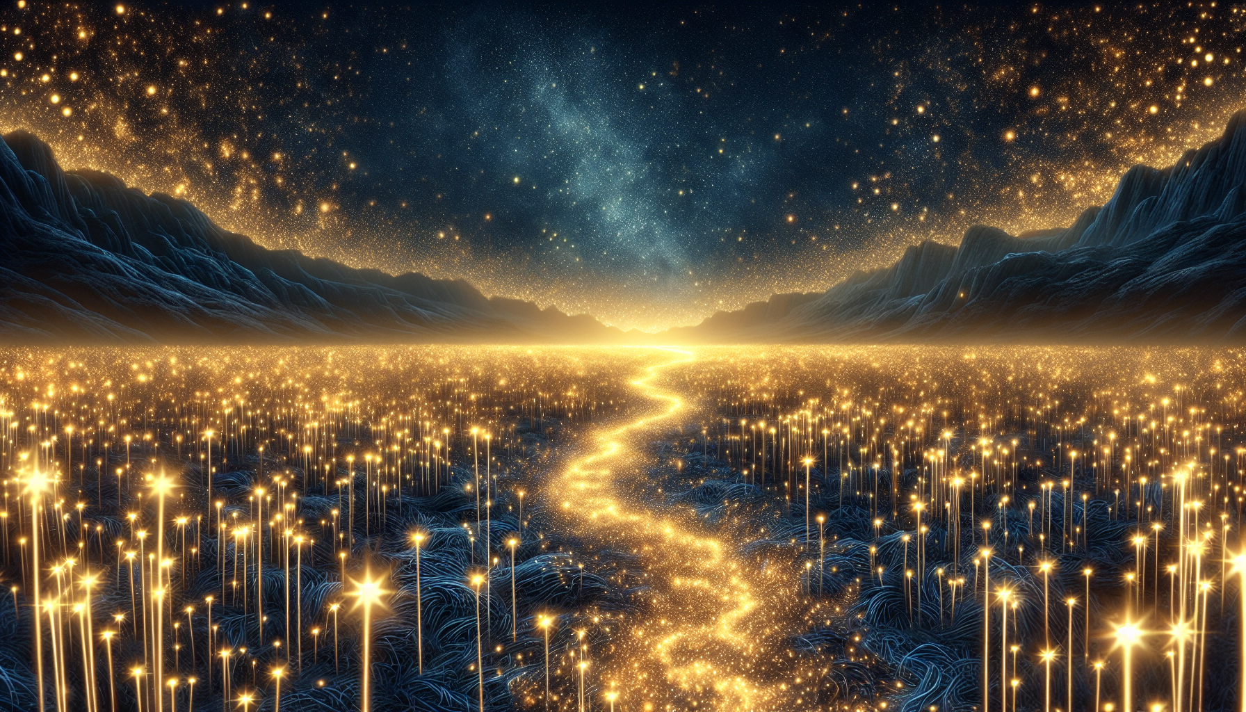 Golden sparks forming a path but disappearing halfway.