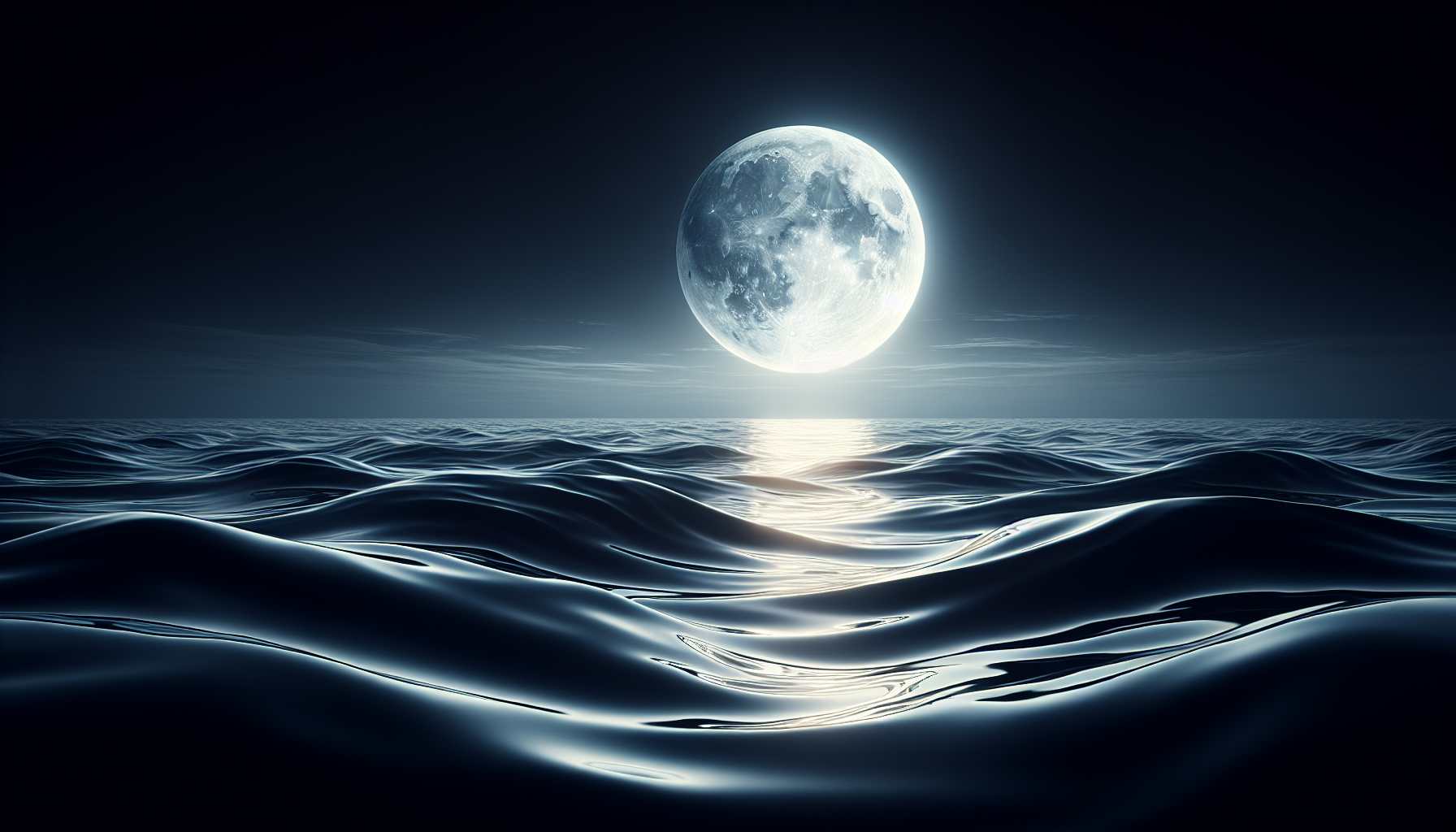 Full Moon reflecting in calm ocean waves.