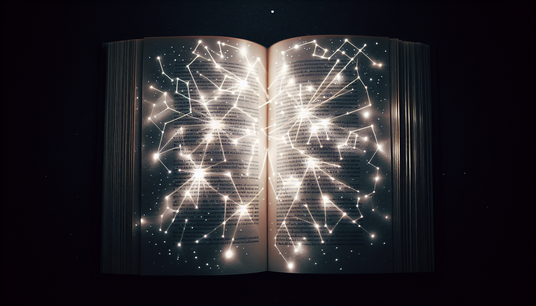 An open book glowing with faint constellations.