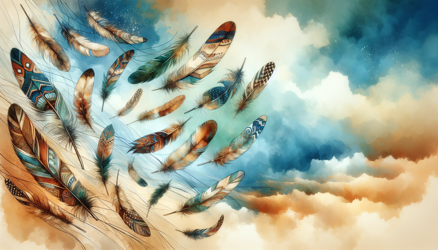 Native American feathers falling from sky