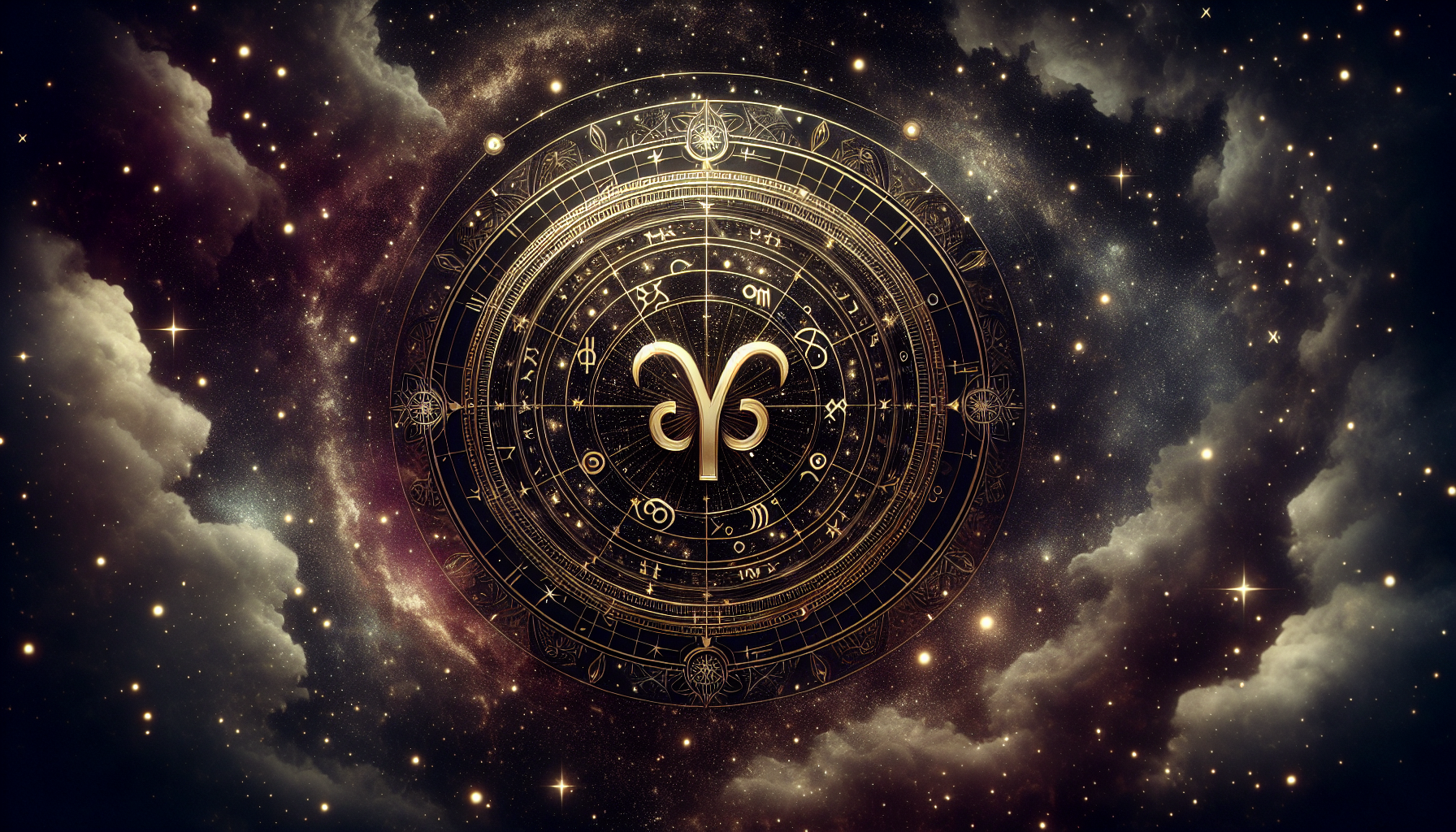 A muted cosmic background with Capricorn zodiac wheel highlighted in gold.