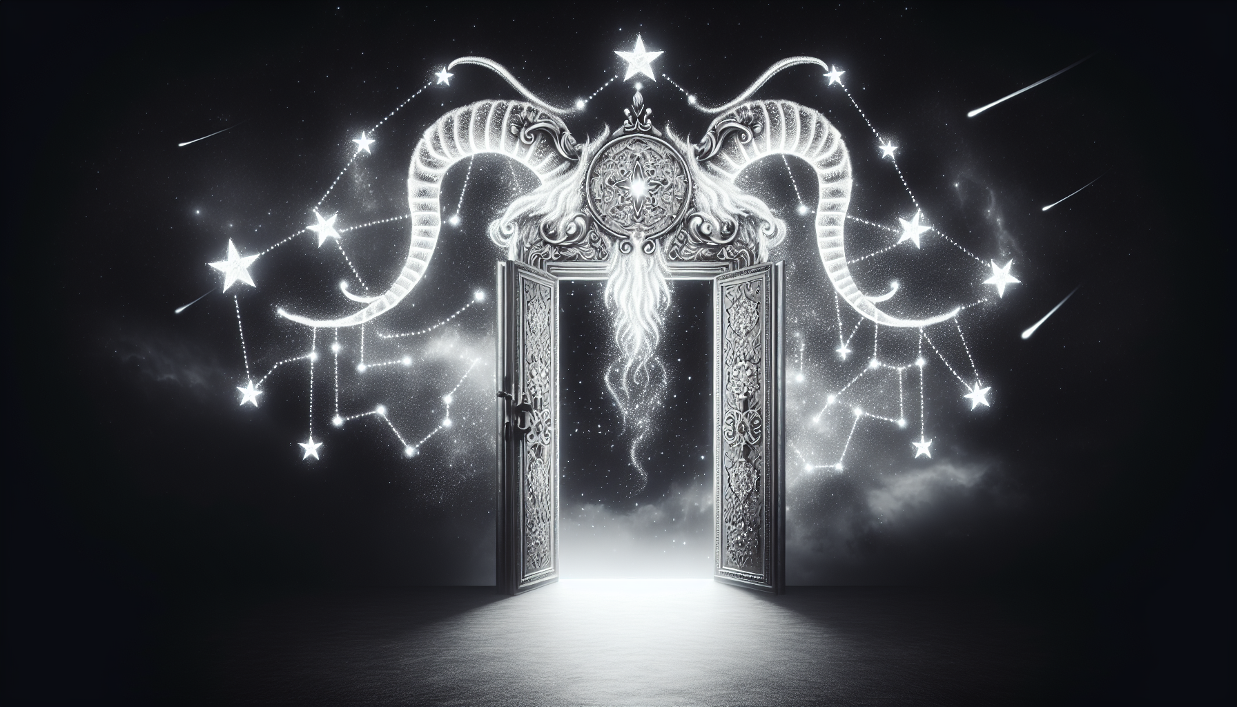 A Capricorn constellation gateway glowing in the dark.