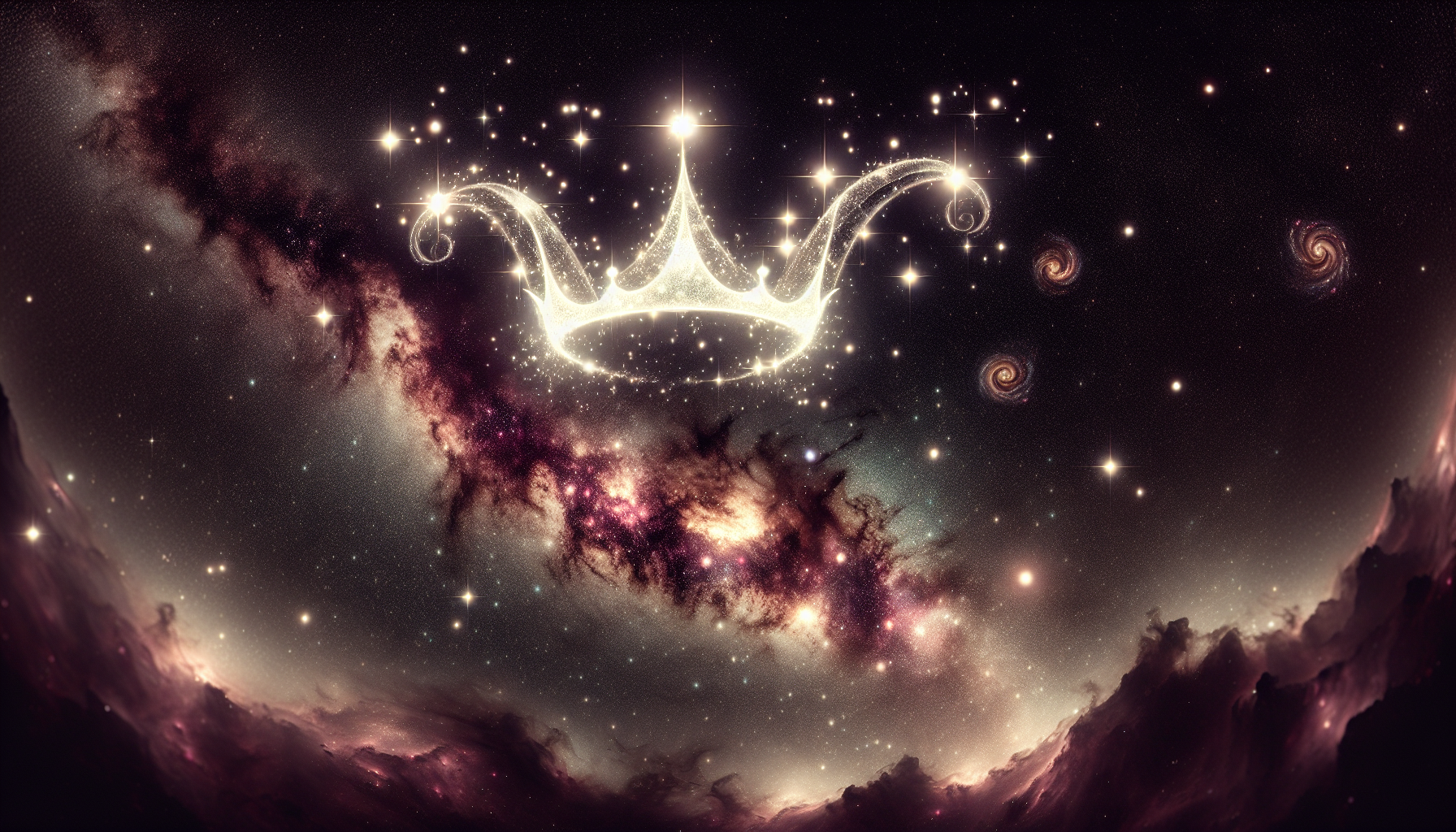 Capricorn constellation forming into a glowing crown in the cosmic sky.