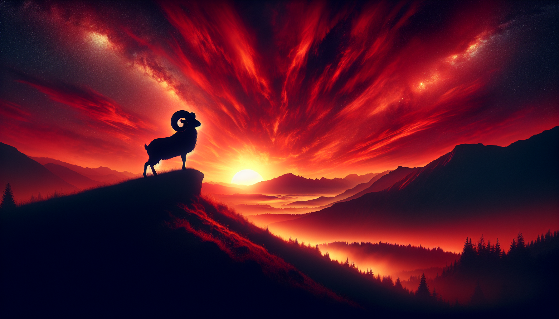 A blazing sunrise symbolizing spiritual awakening for Aries.