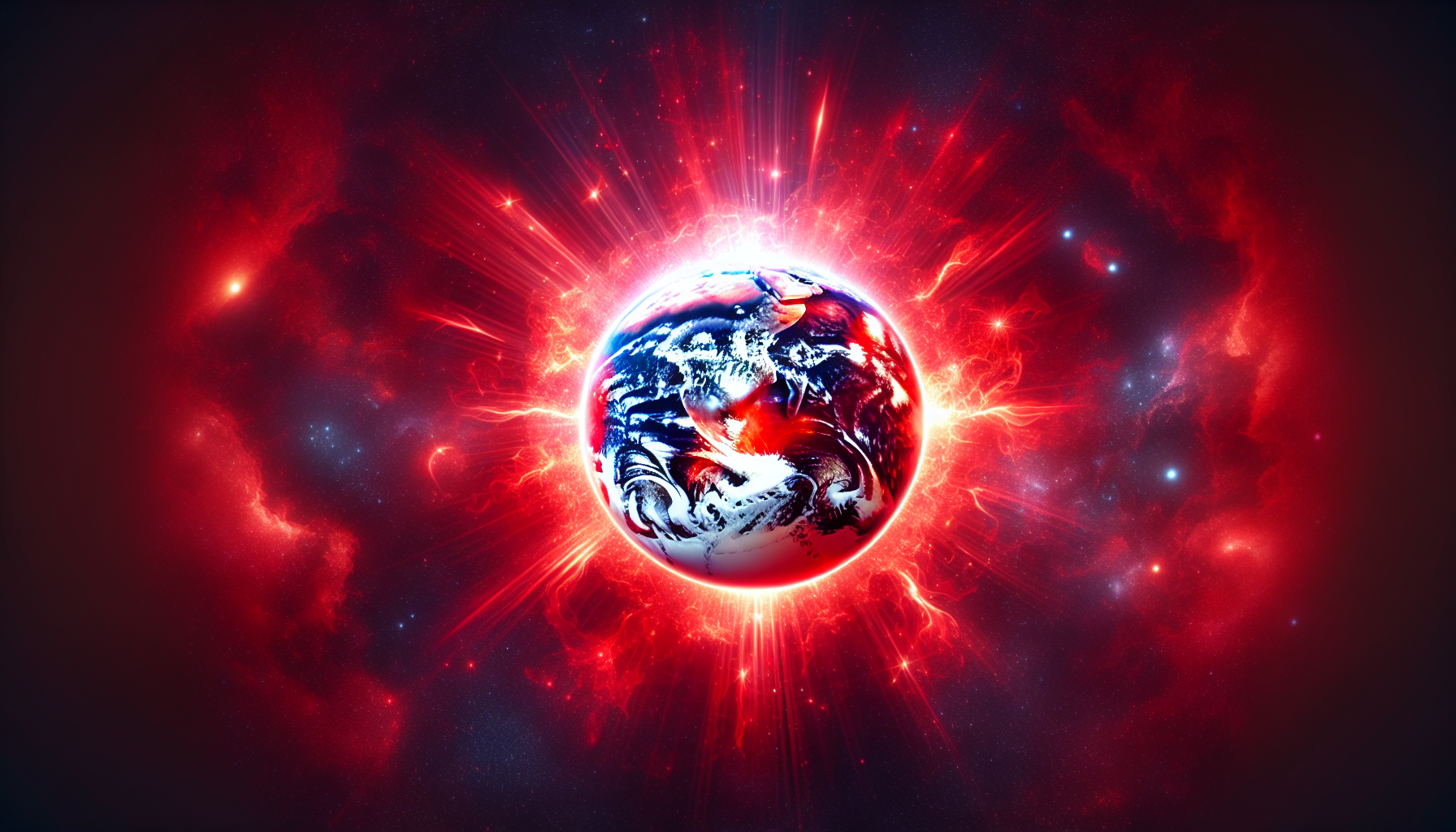 A red aura glowing around Earth as Aries energy intensifies.