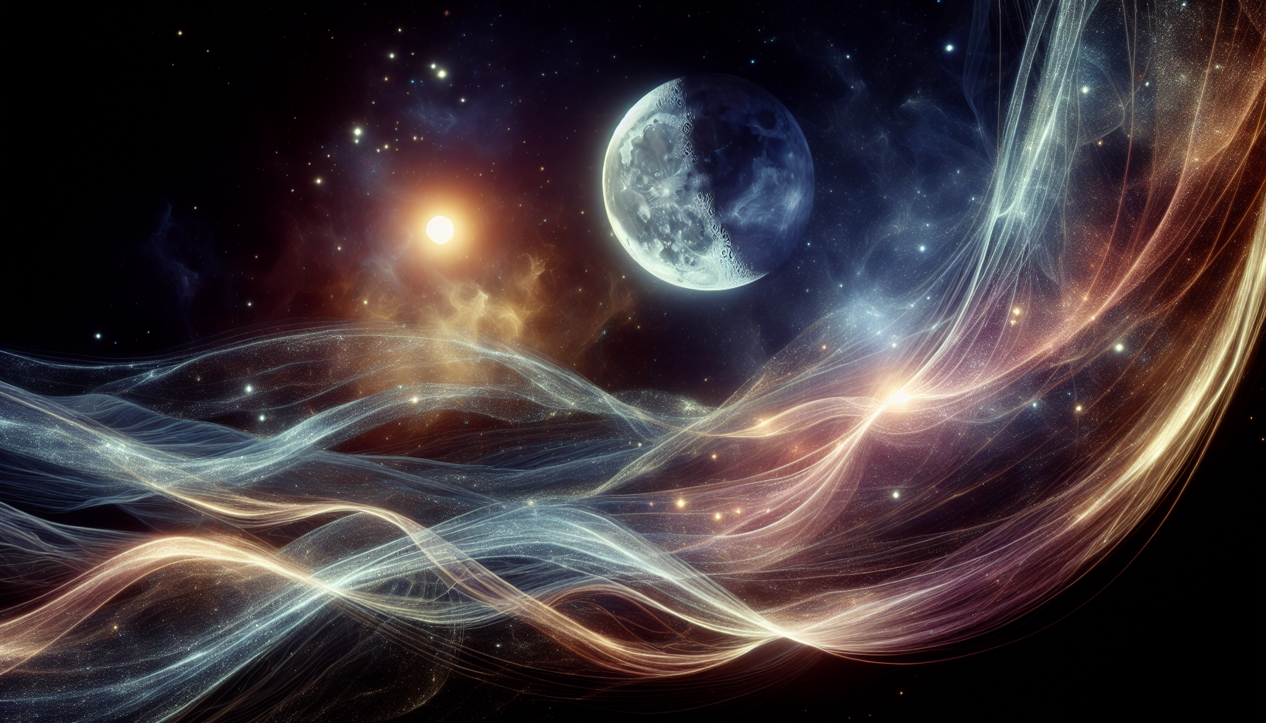 The Moon and Venus intertwined with ribbons of soft light