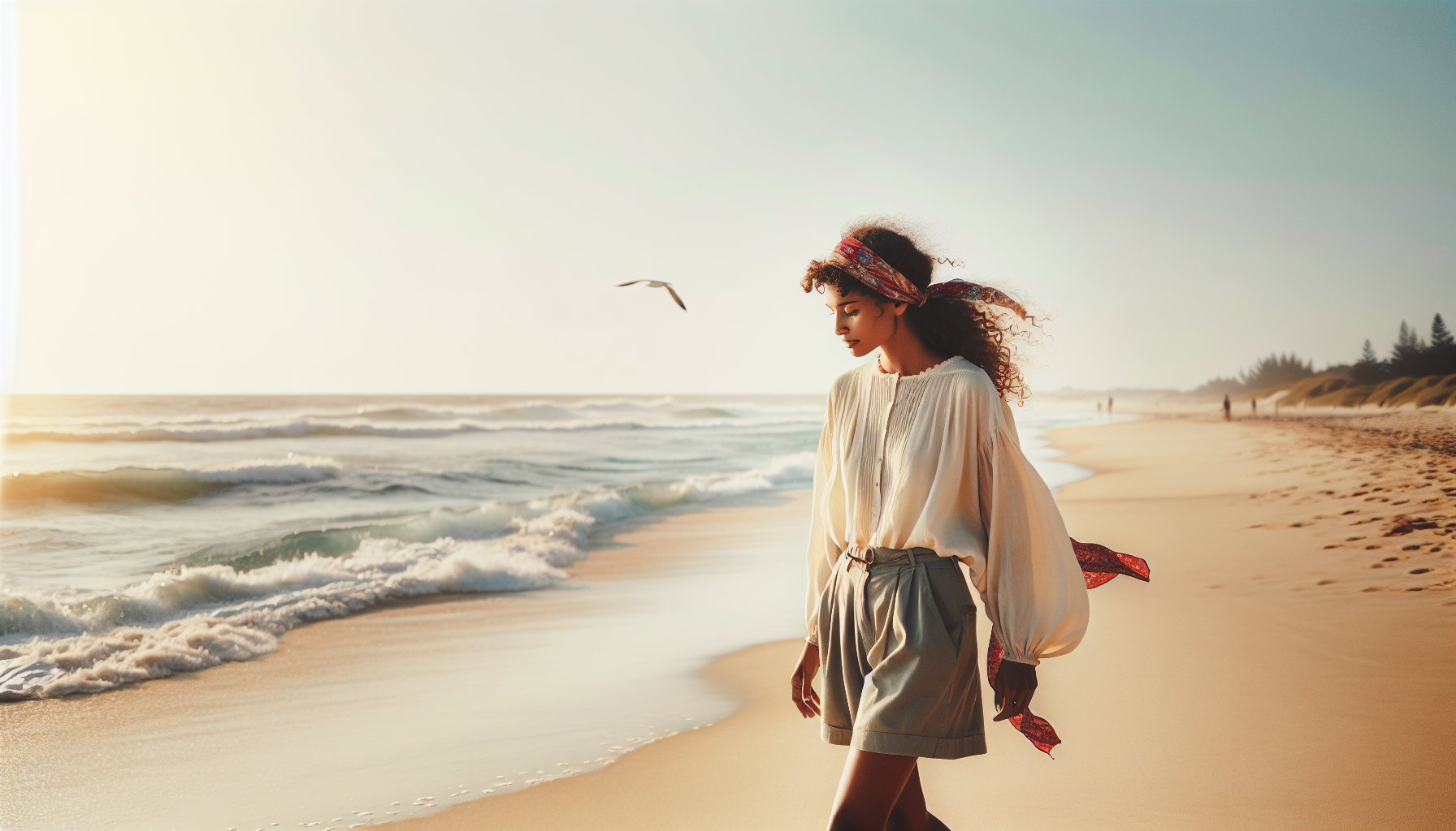 une femme marchant sur la plage