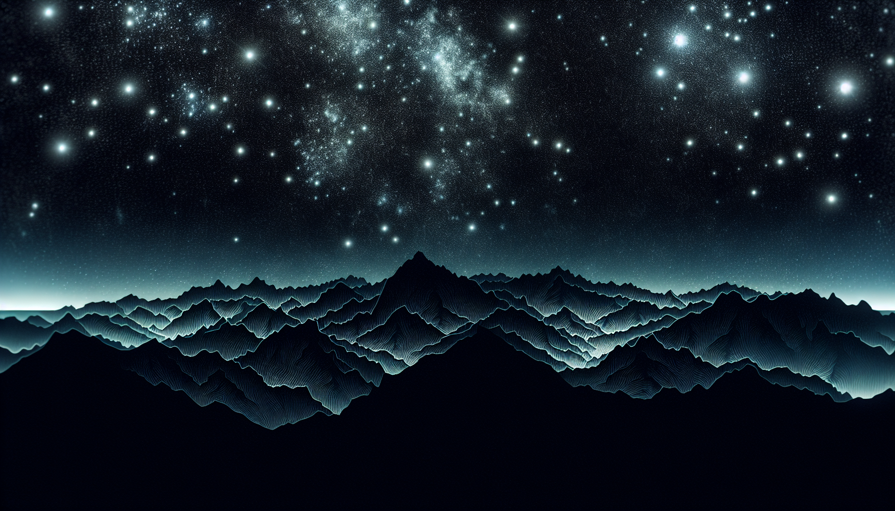 Dark starry sky with faint outlines of mountains forming a goat’s shape