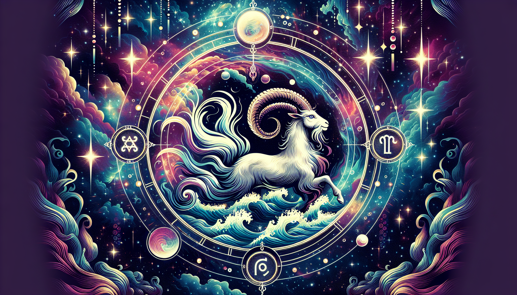 Cosmic tarot card design focused on the Capricorn archetype