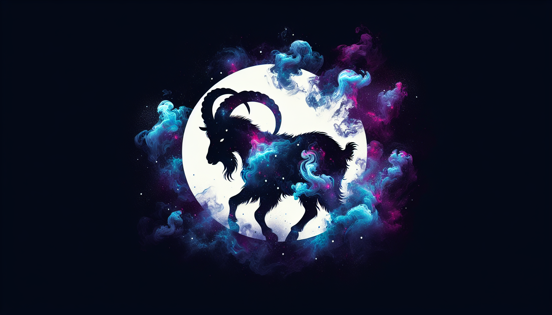 Abstract Capricorn goat silhouette smoke cosmic effect