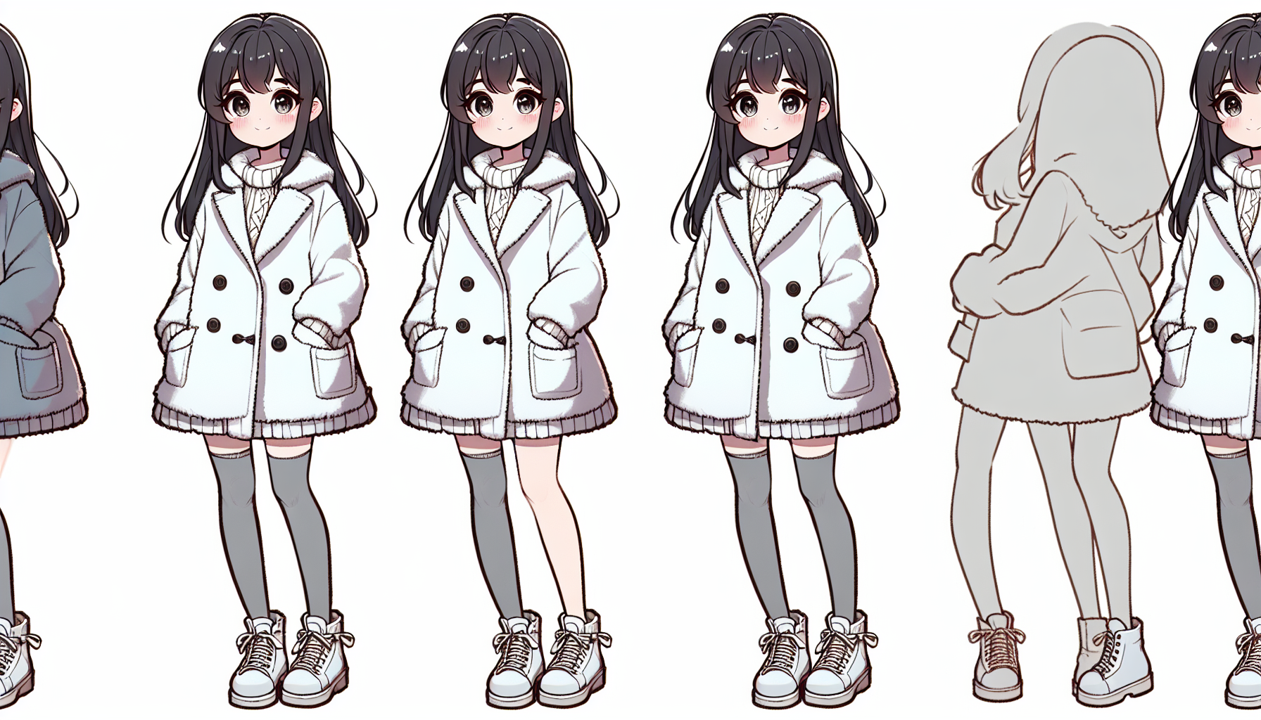 ふっくらした女の子
白いコートを着ている
かわいい
白い靴を履いている