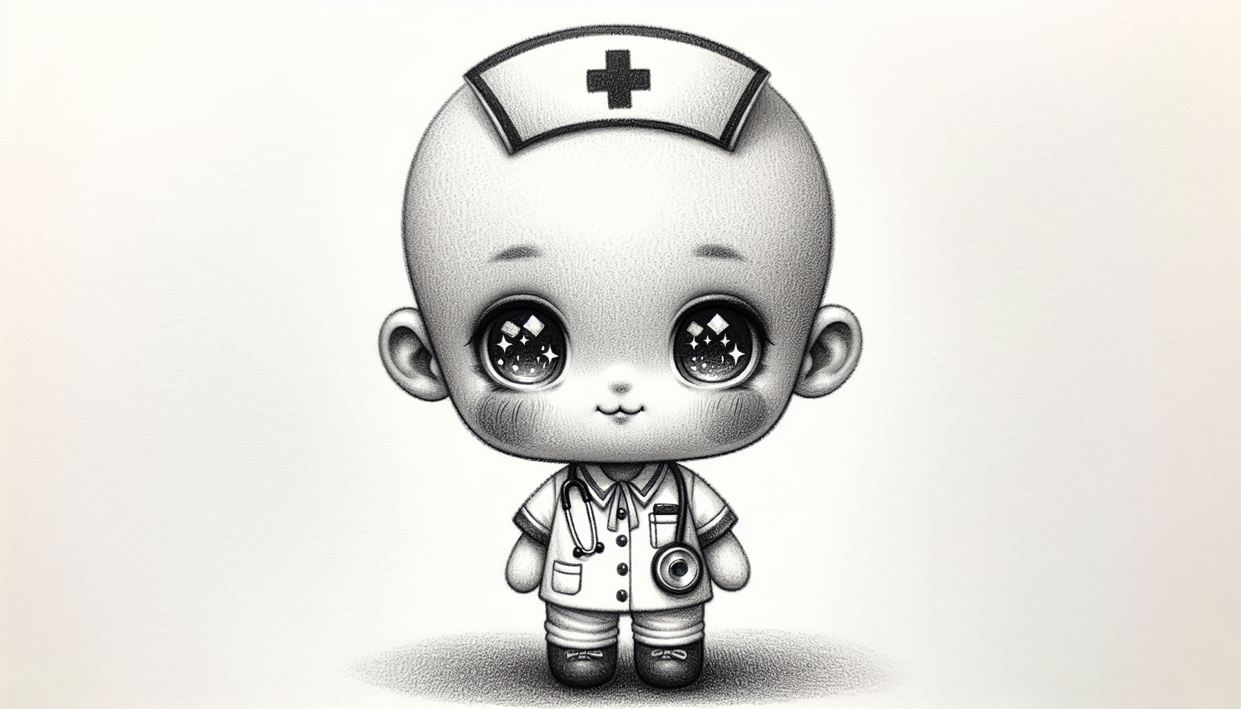 un petit bonhomme infirmier kawaii et qui n'a plus de cheveux 