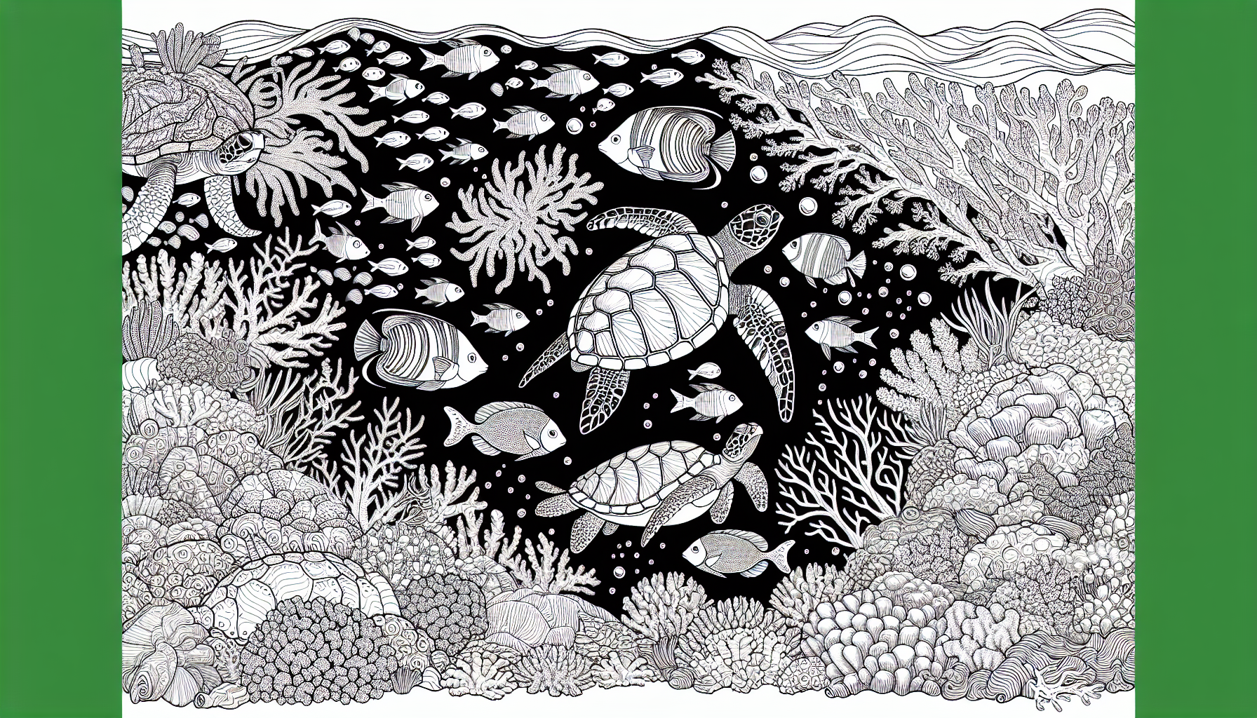 coral reef with fish coloring page