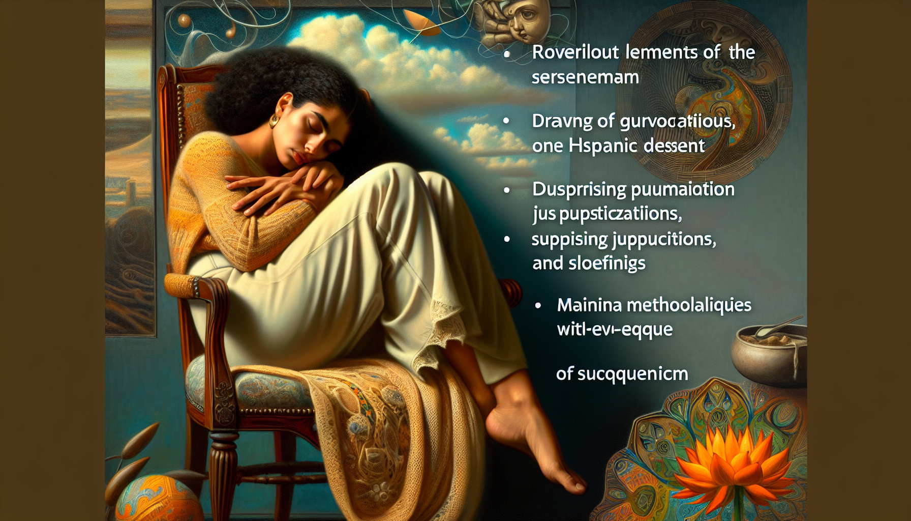 A girl with big breast Seat on the old chair and hug her body