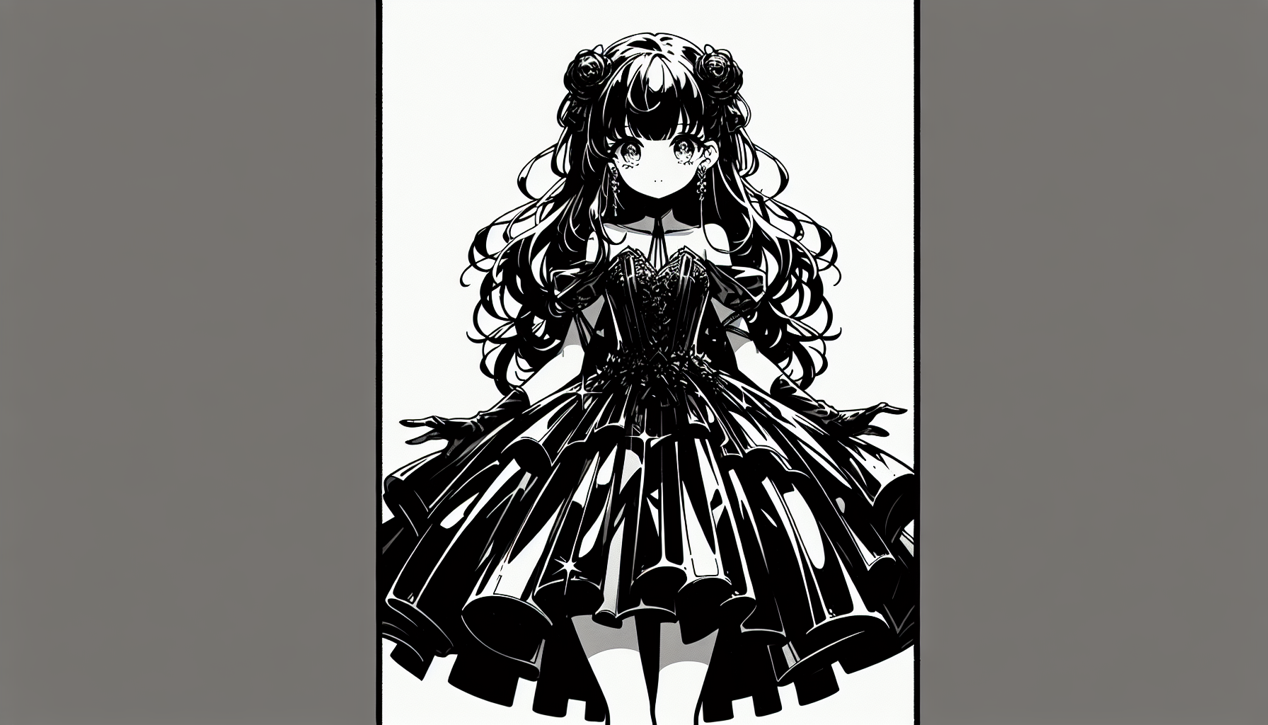 Girl in black curvy dress