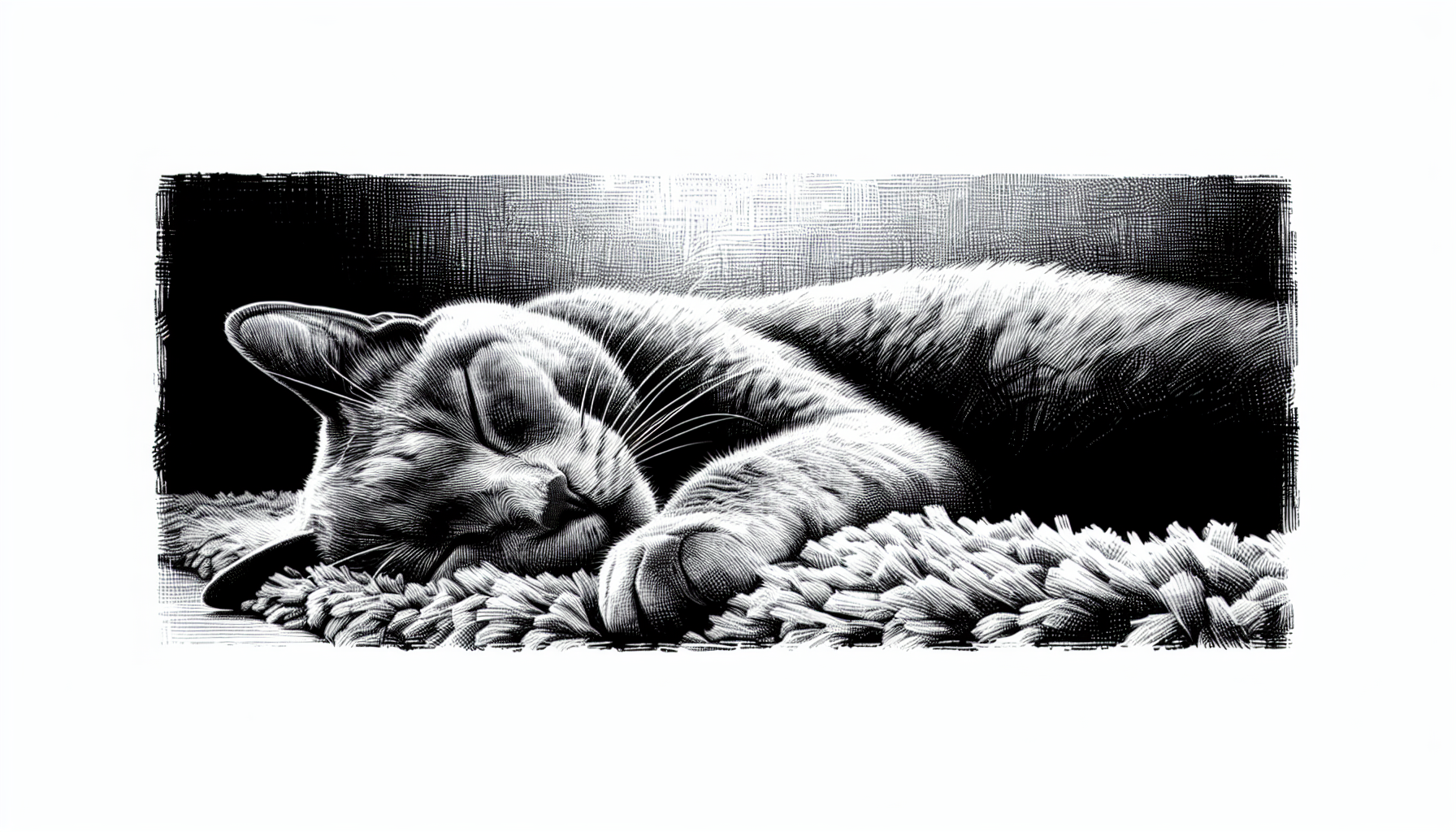 simple Black and white image cat sleeping