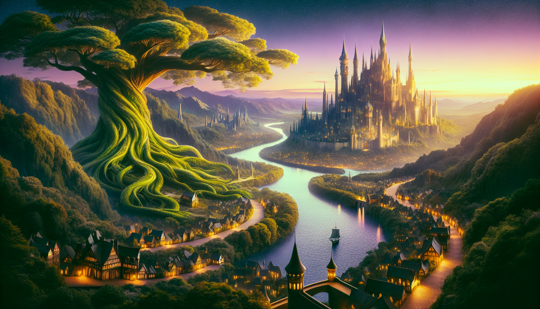 a fiction movie environment similar to harry potter films