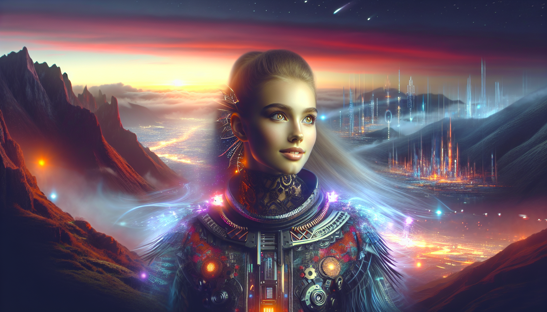 beatiful girl fantastic landscape
