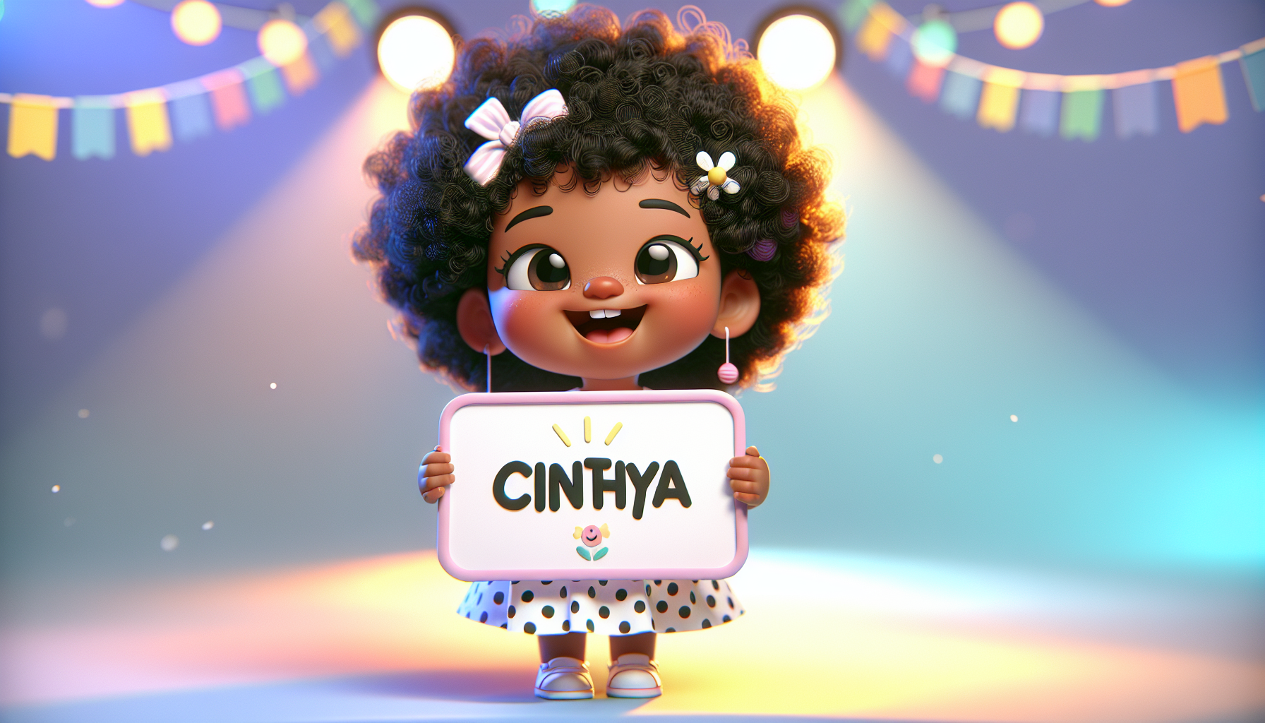 Create a one-year-old girl holding her name: Cinthya