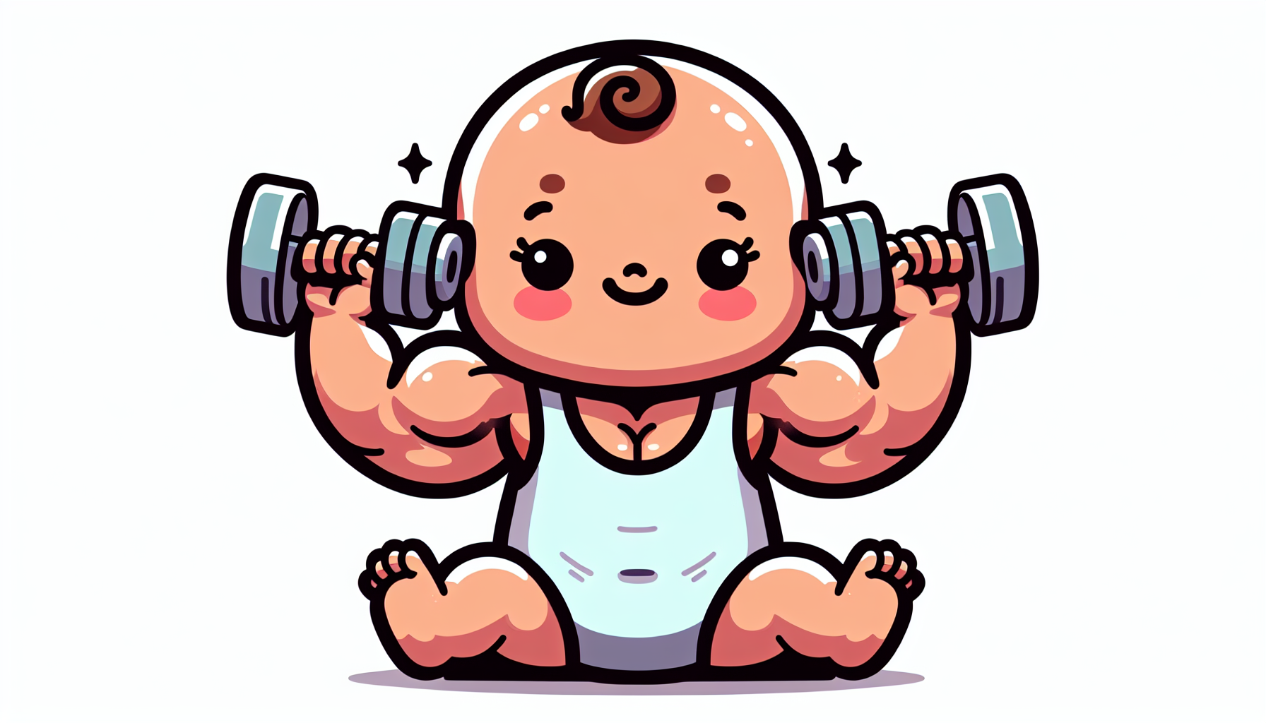 Bebé femenino musculosa con mancuernas en la mano