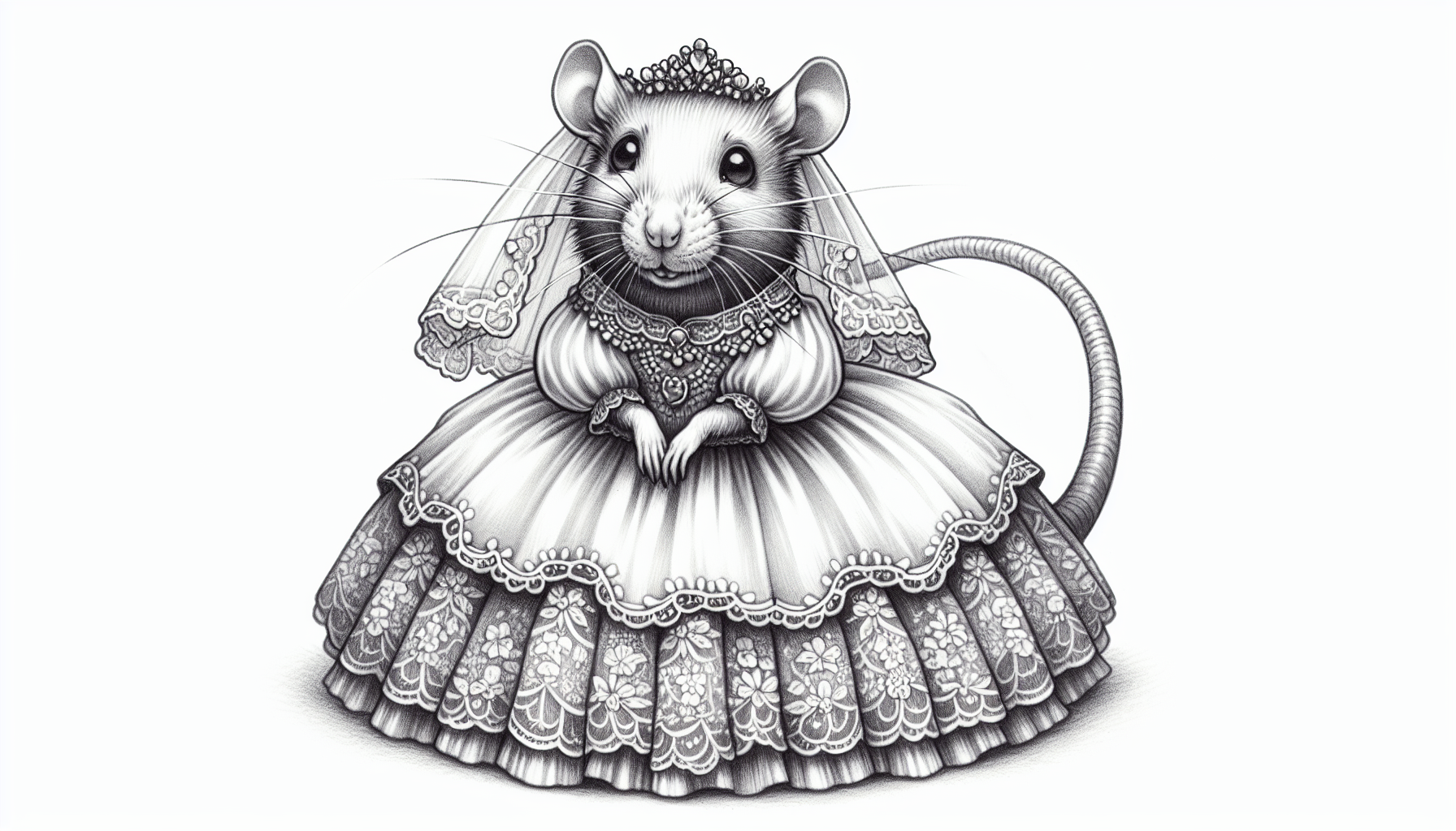 rat wearing a wedding dress