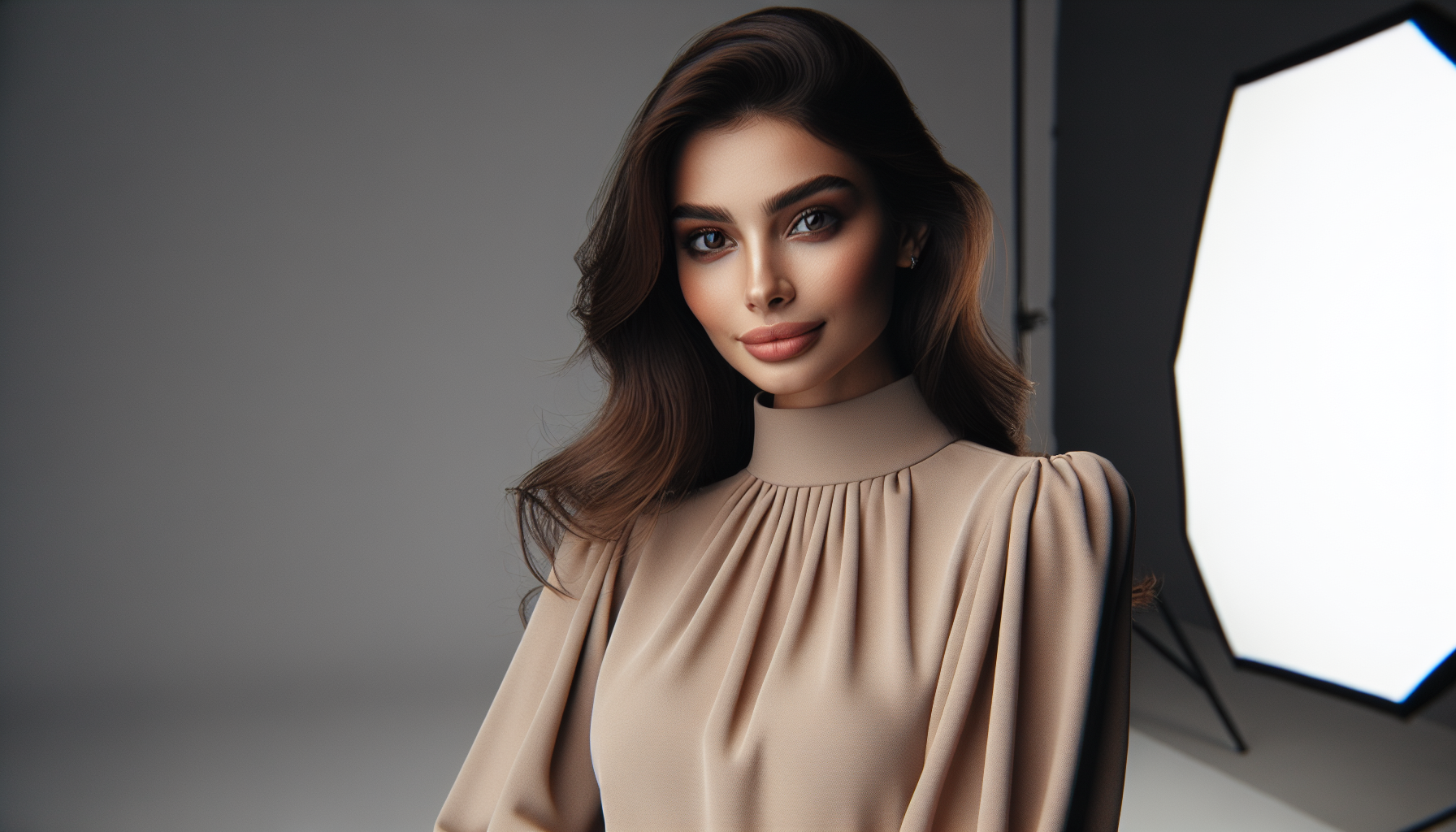 topless young woman posing for professional portrait in photography studio