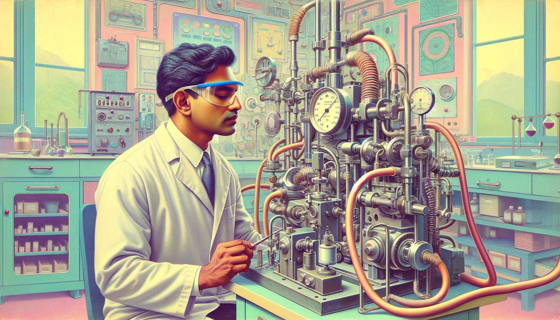 Create an image of a calibration engineer in a process lab