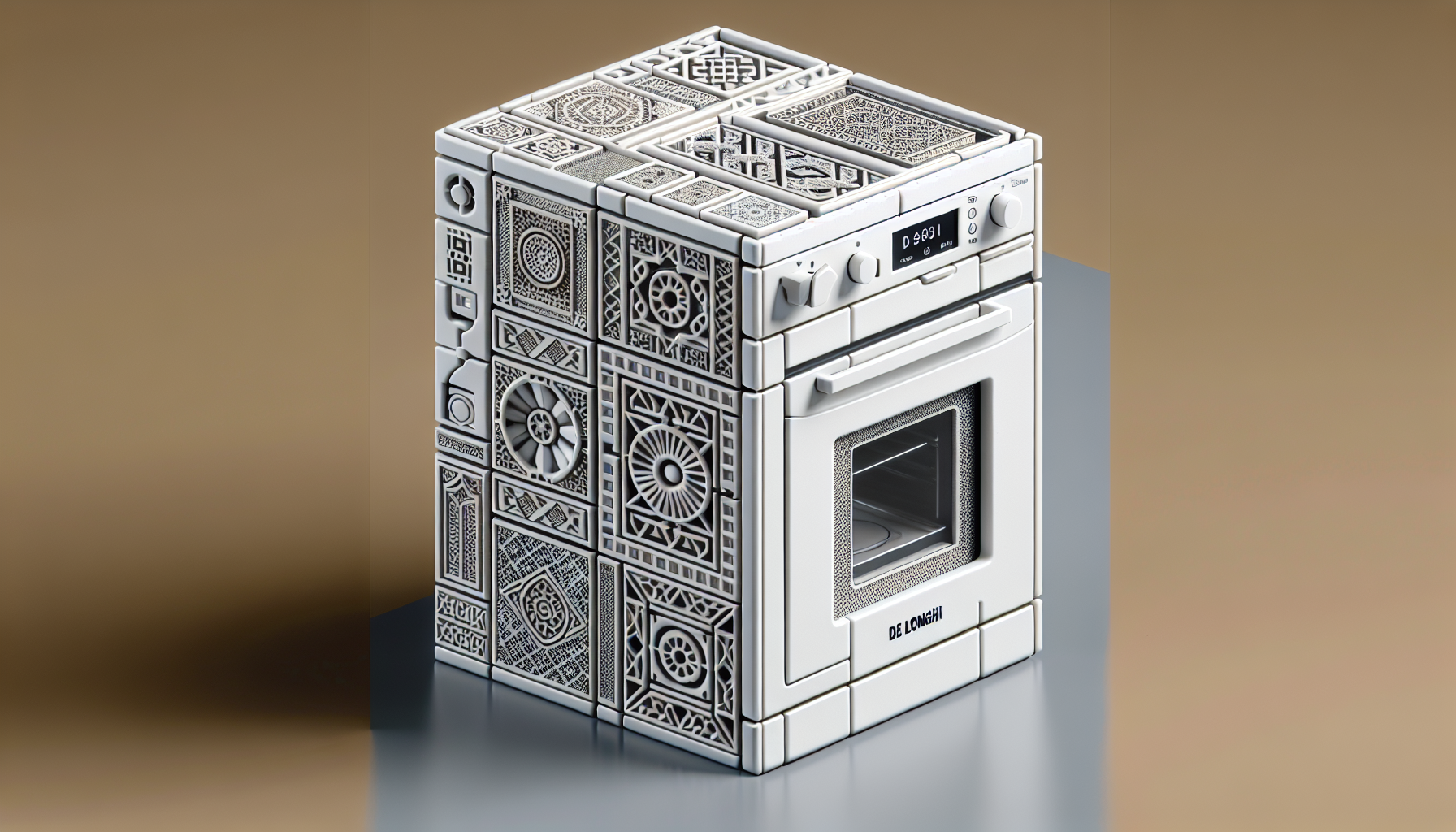 Braun De Longhi kitchen appliance in Dieter Rams style combined with Moroccan tiles in the design. Modern look, but small references to moroccan culture by pattern. 