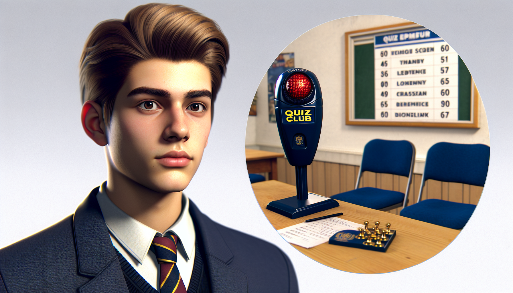 A male high school student in the quiz club