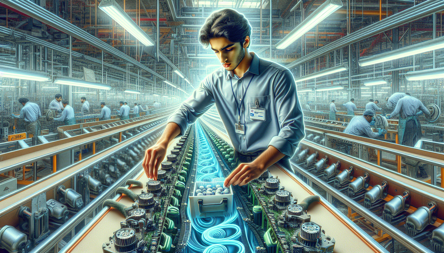 create an image of a young pakistani man as a quality inspector in a manufacturing company