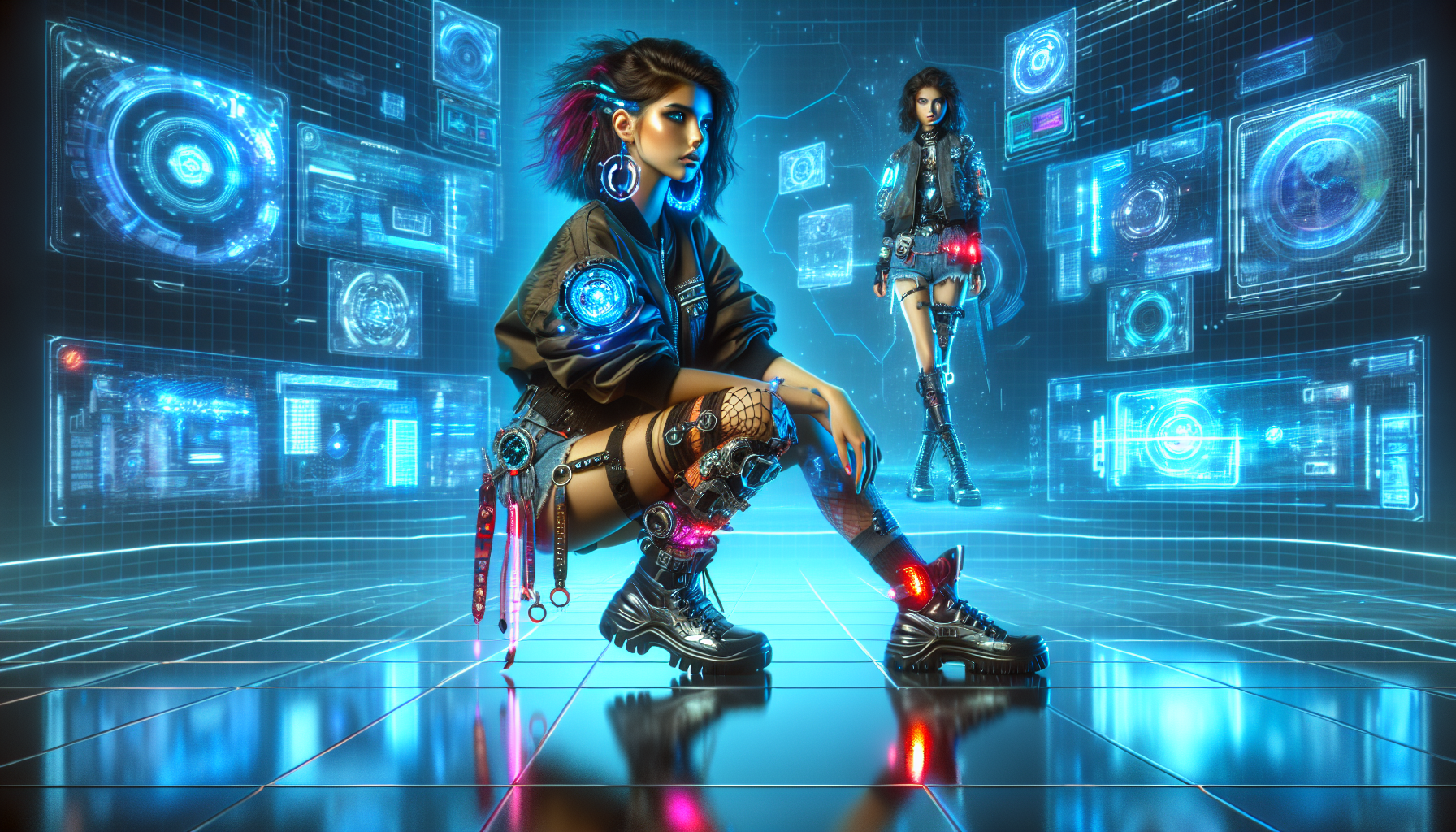 Mulher morena fundo azul