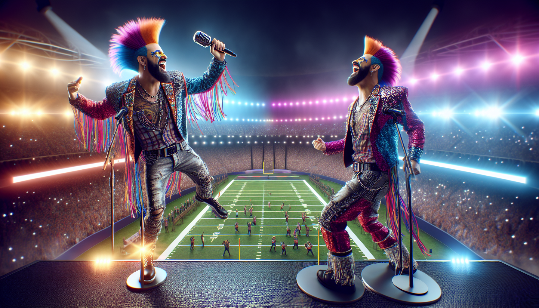 generate a art of badbunny singing at the super bowl
