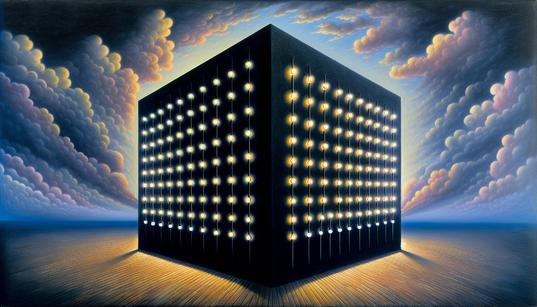 large black rectangular block with 12 tiny lights down one side