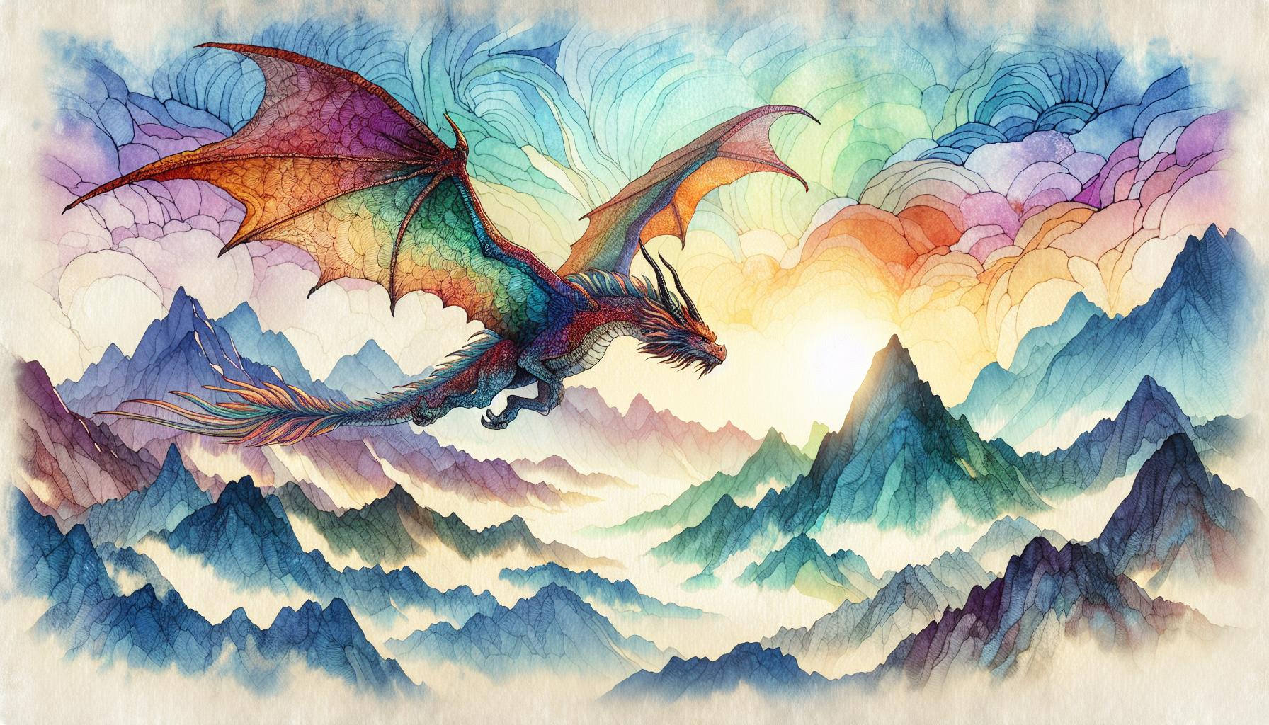 Dragon flying over the mountains
