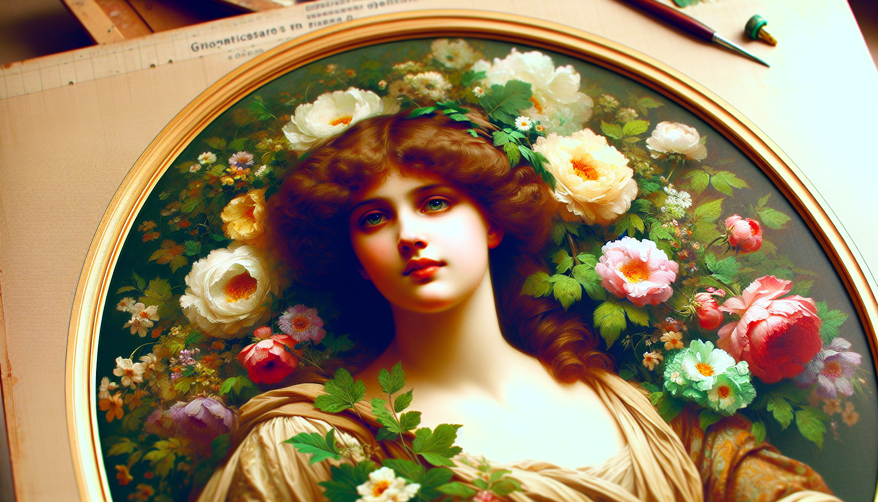 Generate a painting showing the beauty and strong aura of Venus naked but covered with different kinds of flowers. her face is shining her exquisite beauty so attractive to look at.