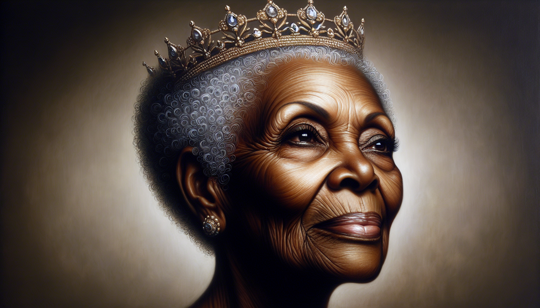 portrait of an african américan senior citizen queen pageant with her crown on her head