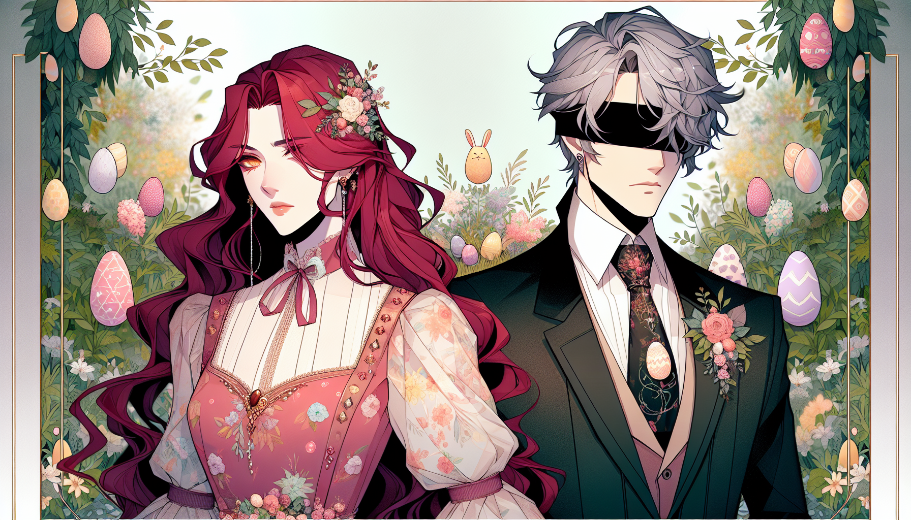 Makima and Gojo, easter theme, very polished