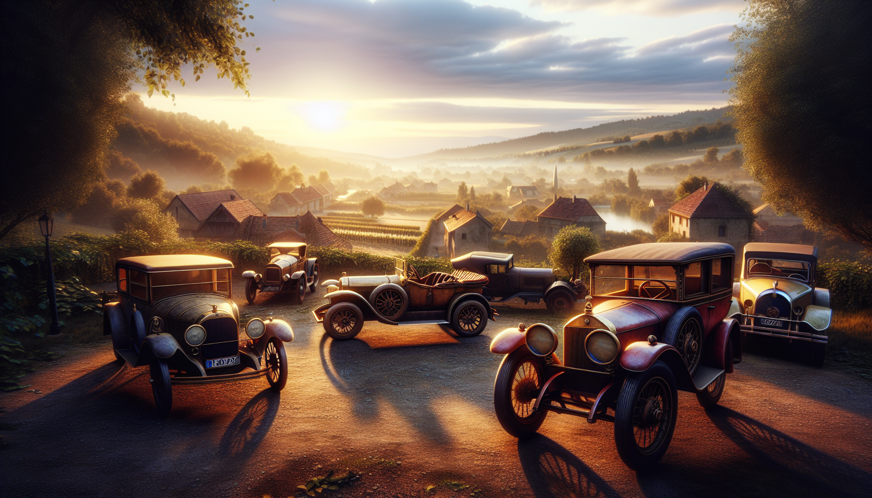 create a photo realistic image of  vintage cars