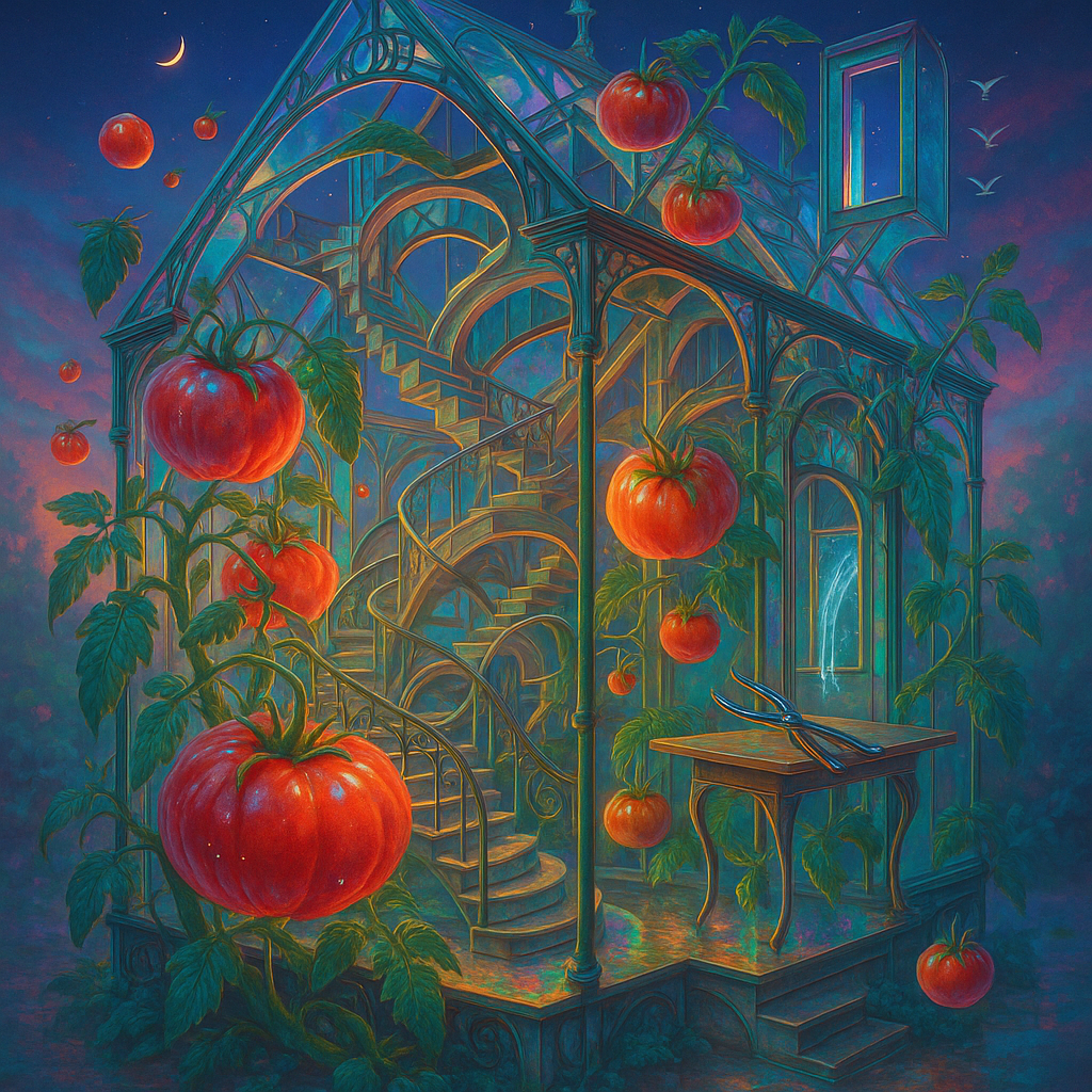 see through house with tomato plants
