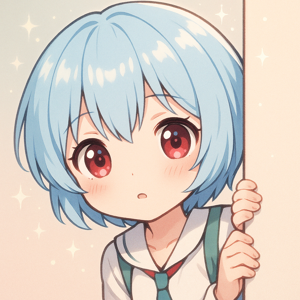Kawaii Anime Style: A small, kawaii Rei Ayanami emerging from the edge—described in a single, short, hyper-detailed, and intricately nuanced paragraph: a tiny Rei peeks out shyly from the very edge of the frame, as if the world were unfolding just beyond her reach; her short, straight hair—an almost translucent pale blue—falls in perfect strands around a set of straight bangs that frame her forehead; her ruby-red eyes gleam with a liquid luster that contrasts with the icy softness of her skin, creating a visual juxtaposition as delicate as it is magnetic; her slender fingers cling to the edge with an almost tender gentleness, while a soft light caresses every micro-texture of her silhouette, revealing kawaii glimmers that pulse like tiny stars, conveying the sensation that she is on the verge of slipping entirely into our world.