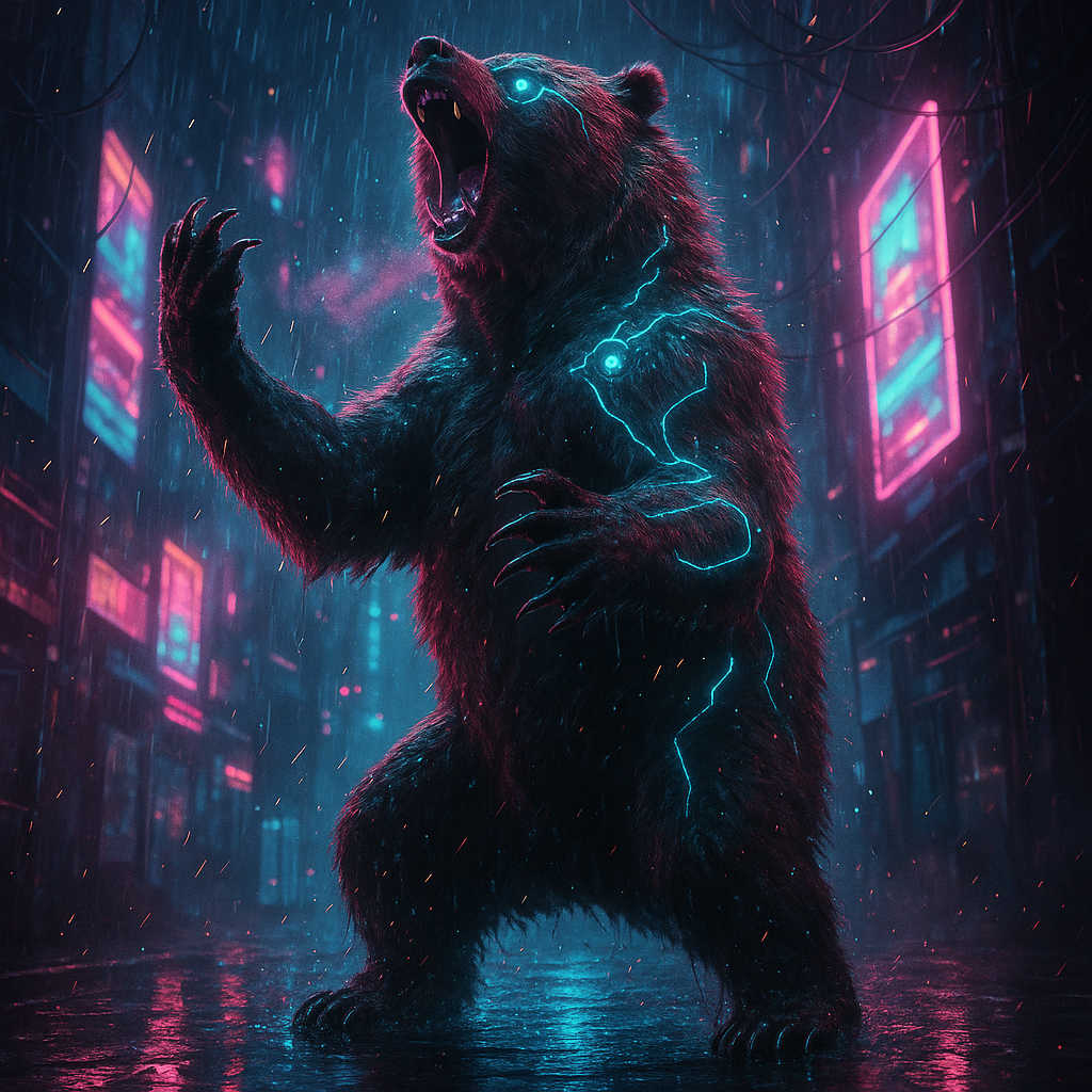 The bear rears up like a horse and roars loudly